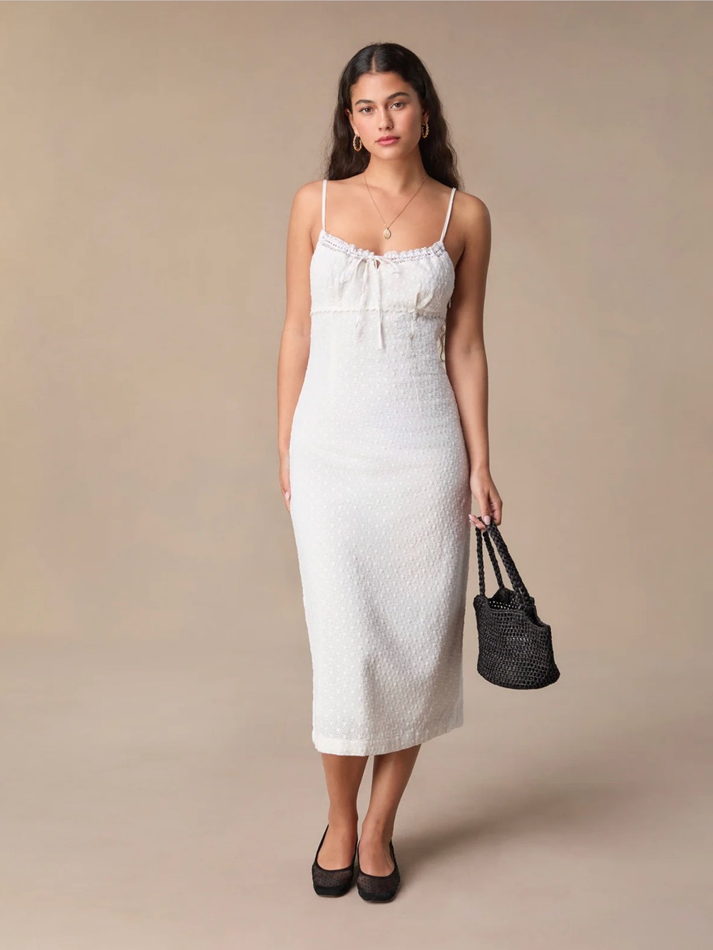 Rouje White Spaghetti-Strap Midi Dress - Picture 2 of 6
